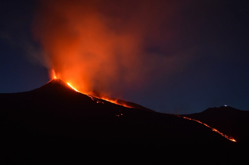 Mount Etna erupting.