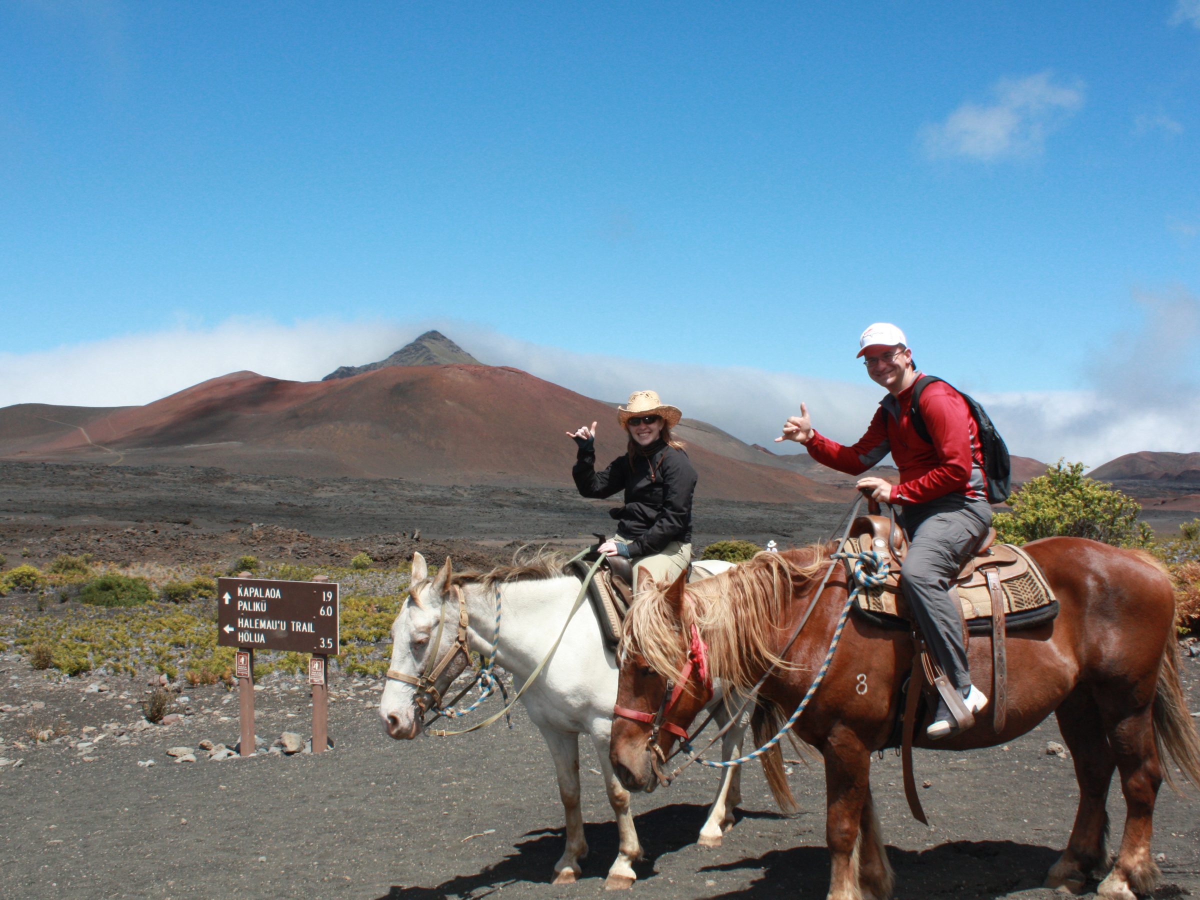 On horses at the bottom of Haleakala's crater.