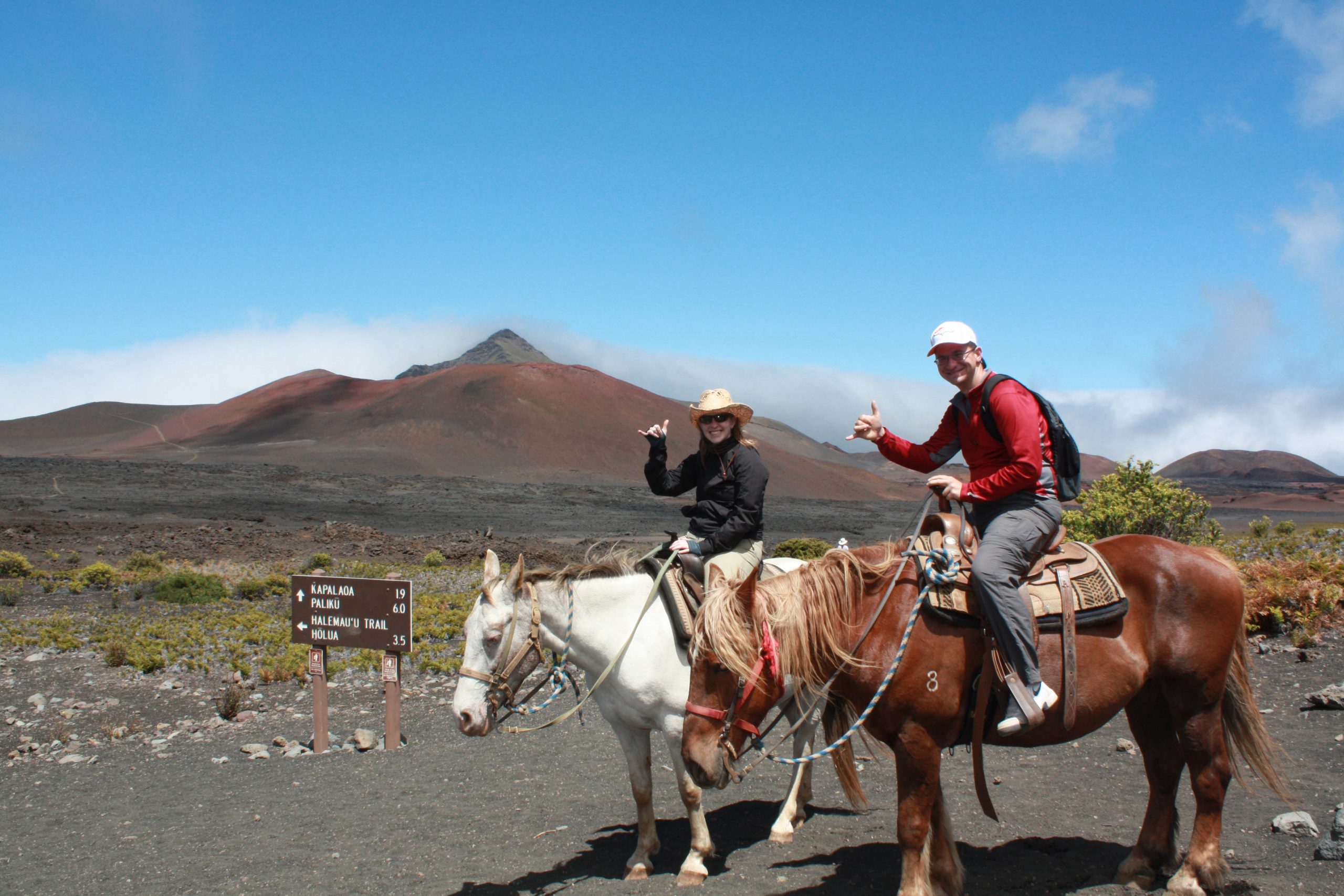 On horses at the bottom of Haleakala's crater.